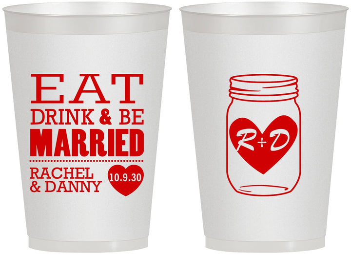 Personalized Wedding 12 oz Frosted Cups - Eat Drink Be Married | 417