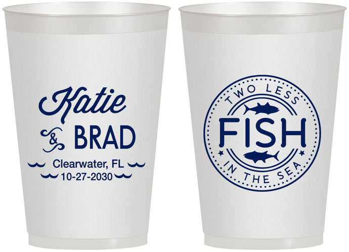 Personalized Wedding 12 oz Frosted Cups - Two Less Fish In The Sea | 421