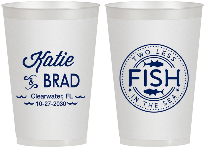 Personalized Wedding 12 oz Frosted Cups - Two Less Fish In The Sea | 421