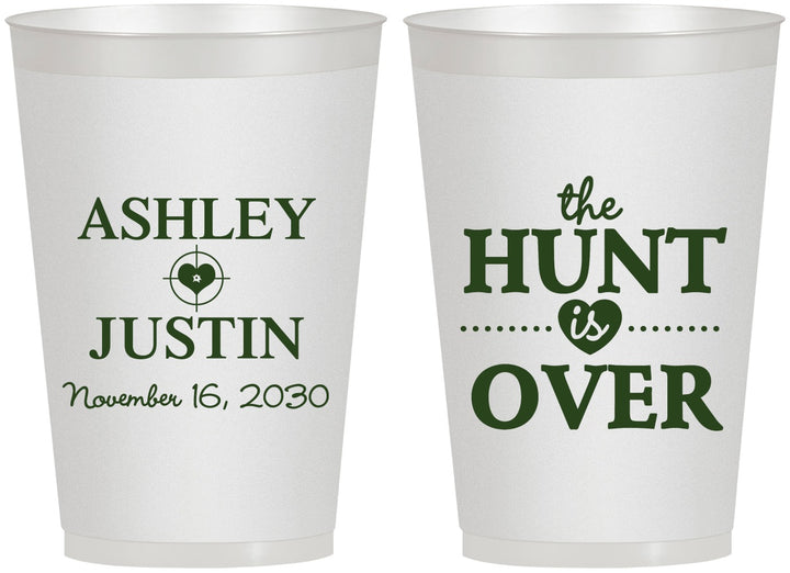 Personalized Wedding 12 oz Frosted Cups - The Hunt Is Over | 422