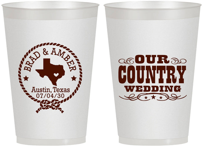 Personalized Wedding 12 oz Frosted Cups - Country Texas | 424