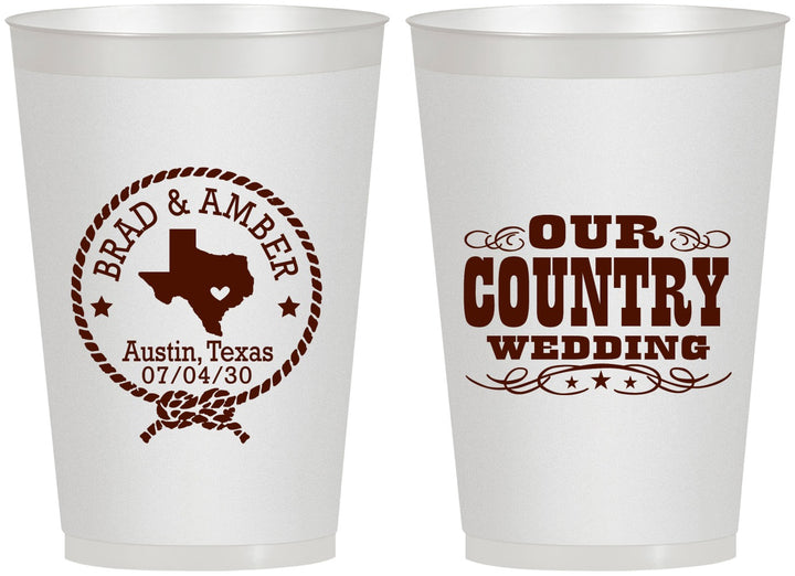 Personalized Wedding 12 oz Frosted Cups - Country Texas | 424