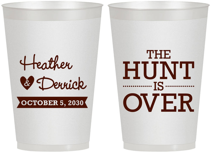 Personalized Wedding 12 oz Frosted Cups - The Hunt Is Over | 427