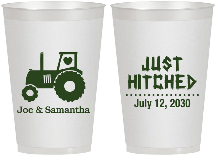 Personalized Wedding 12 oz Frosted Cups - Just Hitched Tractor | 429