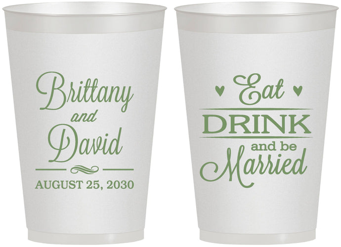 Personalized Wedding 12 oz Frosted Cups - Eat Drink Be Married | 430