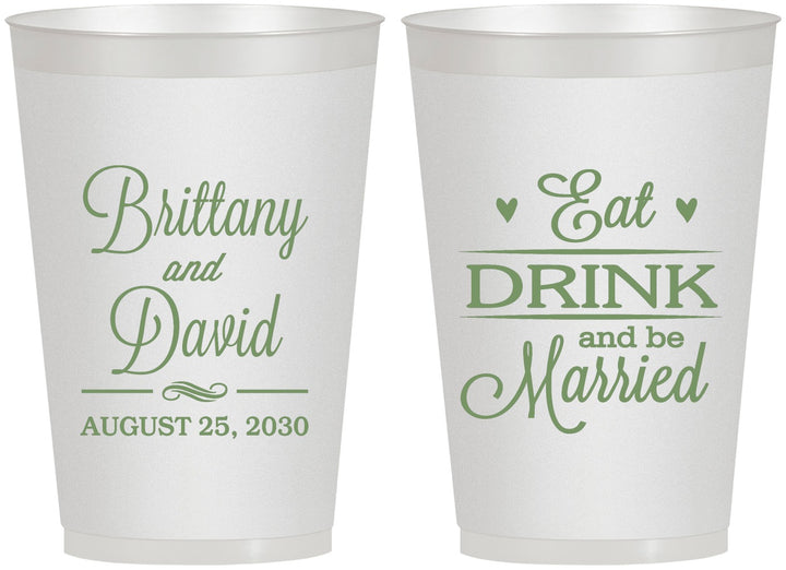Personalized Wedding 12 oz Frosted Cups - Eat Drink Be Married | 430