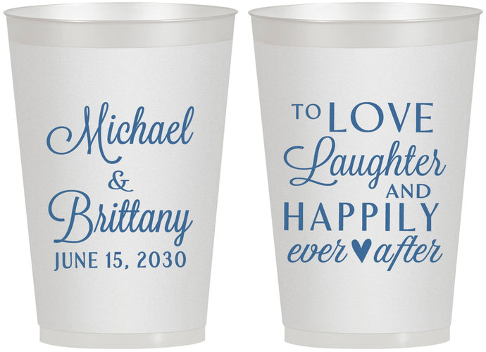 Personalized Wedding 12 oz Frosted Cups - Love Laughter Happily | 432