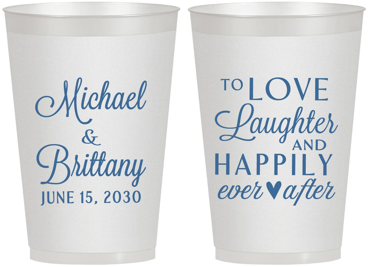 Personalized Wedding 12 oz Frosted Cups - Love Laughter Happily | 432