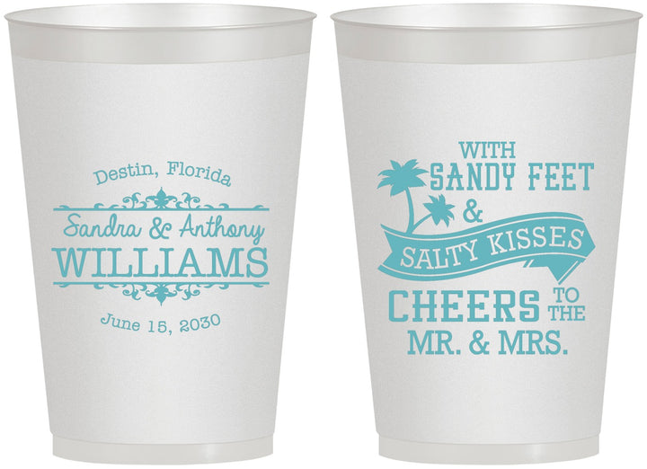 Personalized Wedding 12 oz Frosted Cups - Sandy Feet Salty Kisses | 434