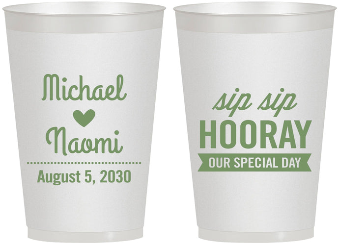 Personalized Wedding 12 oz Frosted Cups - Sip Sip Hooray | 437