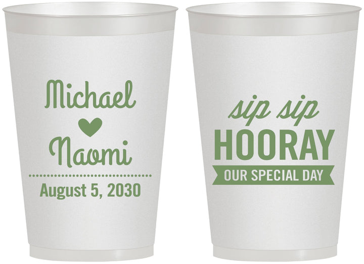 Personalized Wedding 12 oz Frosted Cups - Sip Sip Hooray | 437