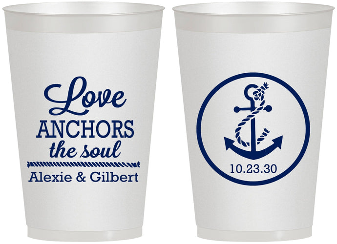 Personalized Wedding 12 oz Frosted Cups - Love Anchors The Soul | 440