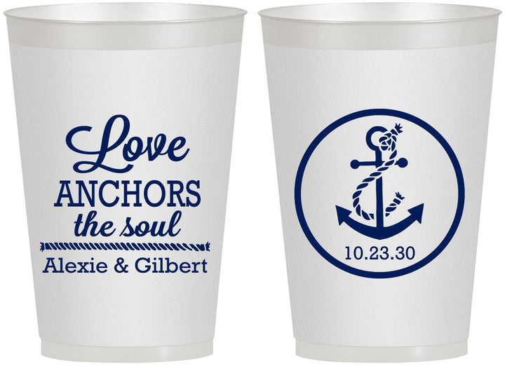 Personalized Wedding 12 oz Frosted Cups - Love Anchors The Soul | 440