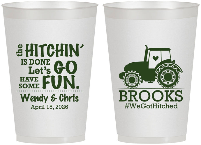 Personalized Wedding 12 oz Frosted Cups - Tractor Hitchin | 448