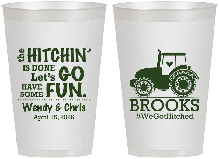 Personalized Wedding 12 oz Frosted Cups - Tractor Hitchin | 448