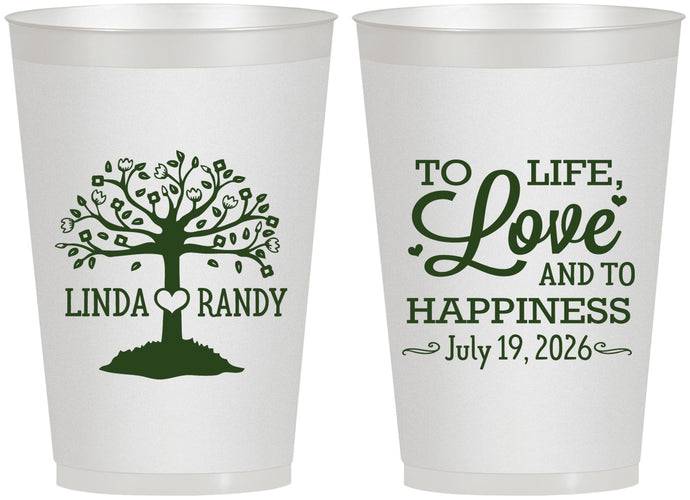 Personalized Wedding 12 oz Frosted Cups - Love And Happiness | 451