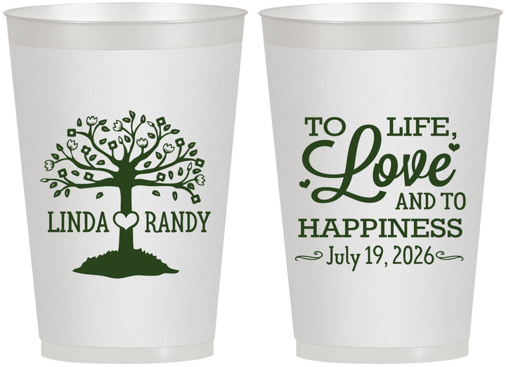 Personalized Wedding 12 oz Frosted Cups - Love And Happiness | 451