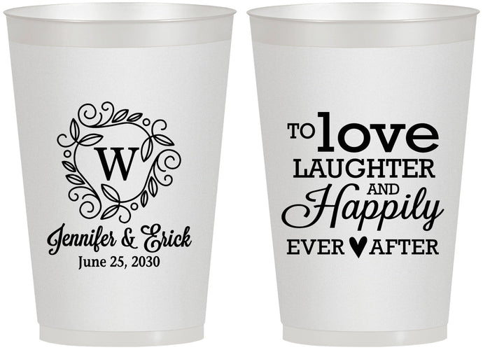 Personalized Wedding 12 oz Frosted Cups - Love Laughter Happily | 461