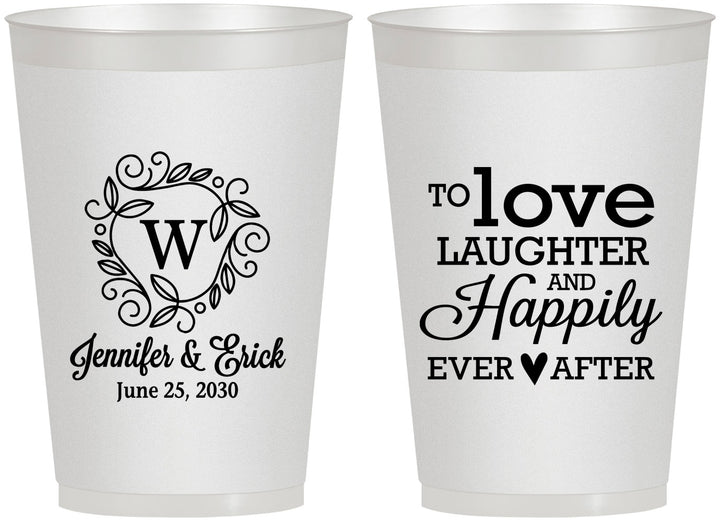 Personalized Wedding 12 oz Frosted Cups - Love Laughter Happily | 461