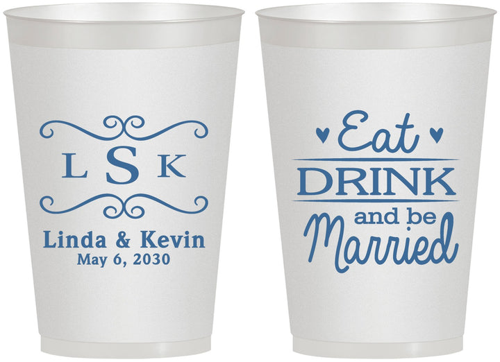Personalized Wedding 12 oz Frosted Cups - Eat Drink Be Married | 463