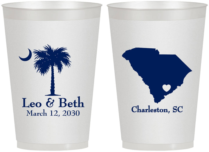 Personalized Wedding 12 oz Frosted Cups - Palmetto Tree | 476