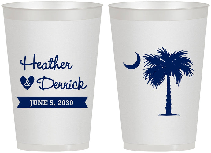 Personalized Wedding 12 oz Frosted Cups - Palmetto Tree | 477