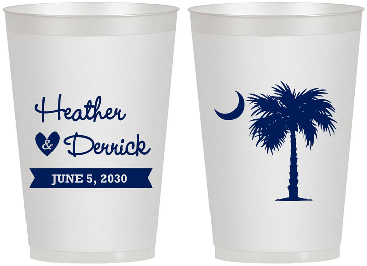 Personalized Wedding 12 oz Frosted Cups - Palmetto Tree | 477
