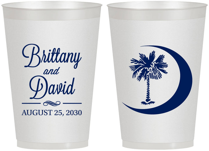 Personalized Wedding 12 oz Frosted Cups - Palmetto Tree | 478