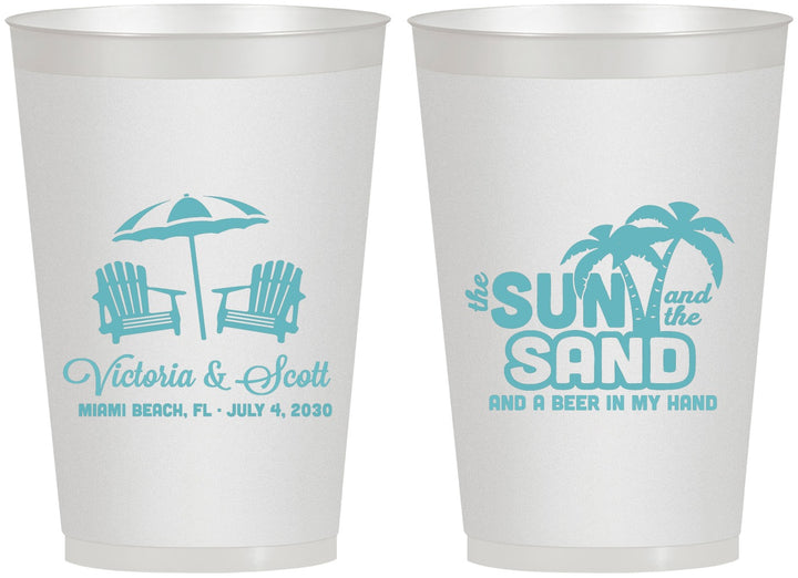 Personalized Wedding 12 oz Frosted Cups - Sun Sand Drink In My Hand | 479