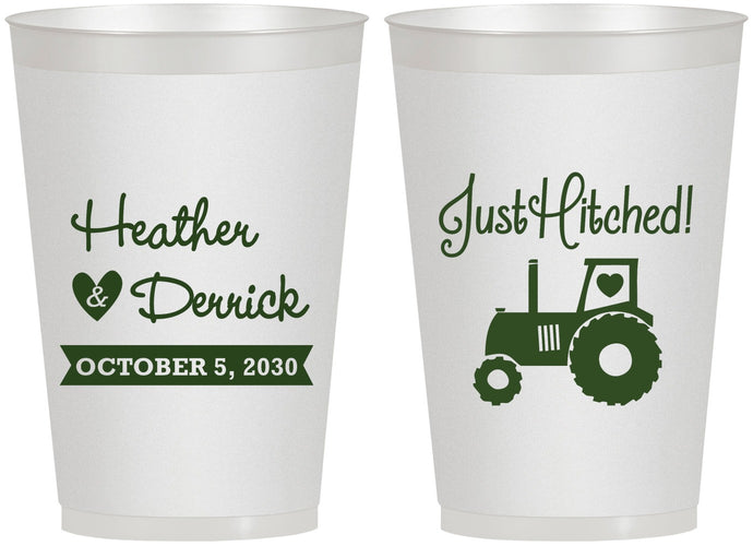 Personalized Wedding 12 oz Frosted Cups - Just Hitched Tractor | 482
