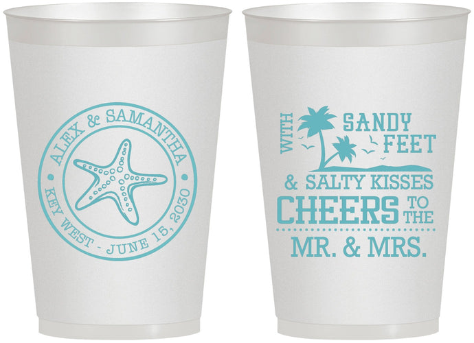 Personalized Wedding 12 oz Frosted Cups - Sandy Feet Salty Kisses | 488