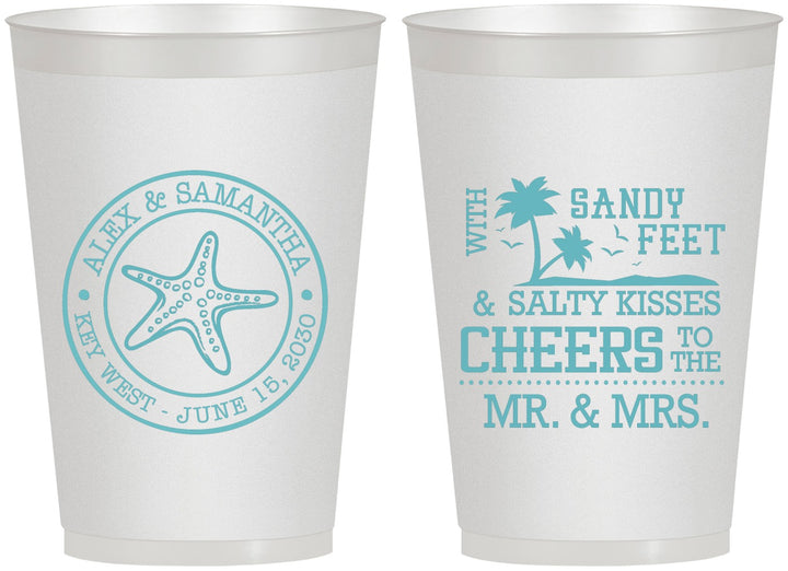 Personalized Wedding 12 oz Frosted Cups - Sandy Feet Salty Kisses | 488