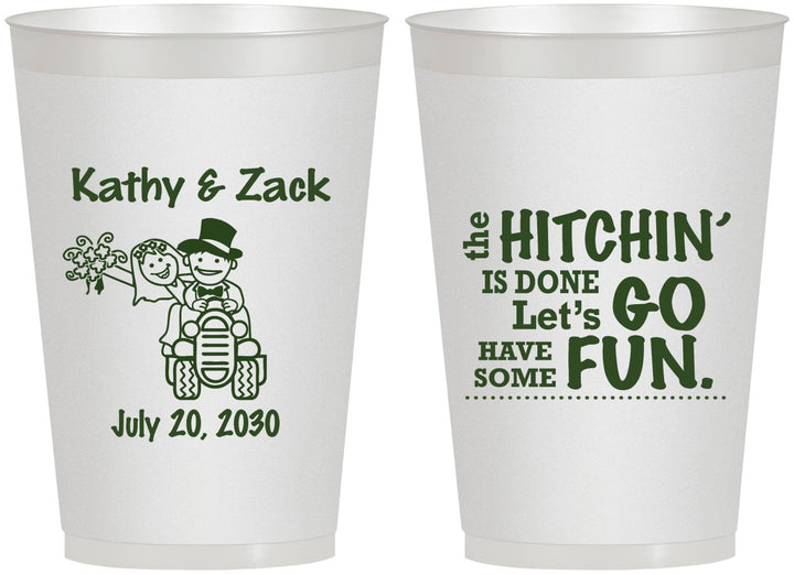 Personalized Wedding 12 oz Frosted Cups - Tractor Hitchin | 489