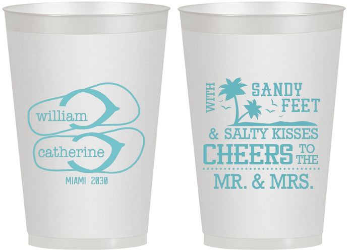 Personalized Wedding 12 oz Frosted Cups - Sandy Feet Salty Kisses | 490