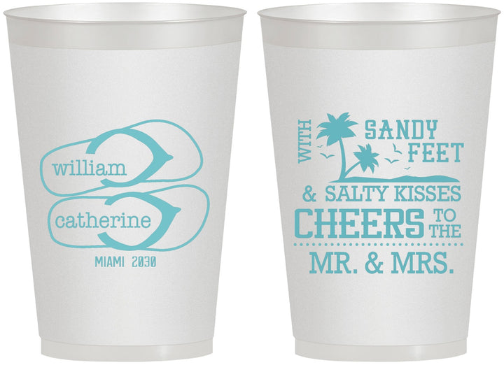 Personalized Wedding 12 oz Frosted Cups - Sandy Feet Salty Kisses | 490