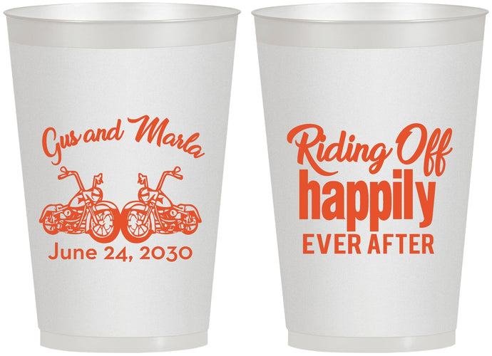 Personalized Wedding 12 oz Frosted Cups - Motorcycle | 493