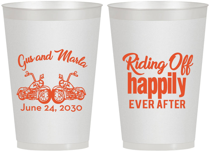 Personalized Wedding 12 oz Frosted Cups - Motorcycle | 493