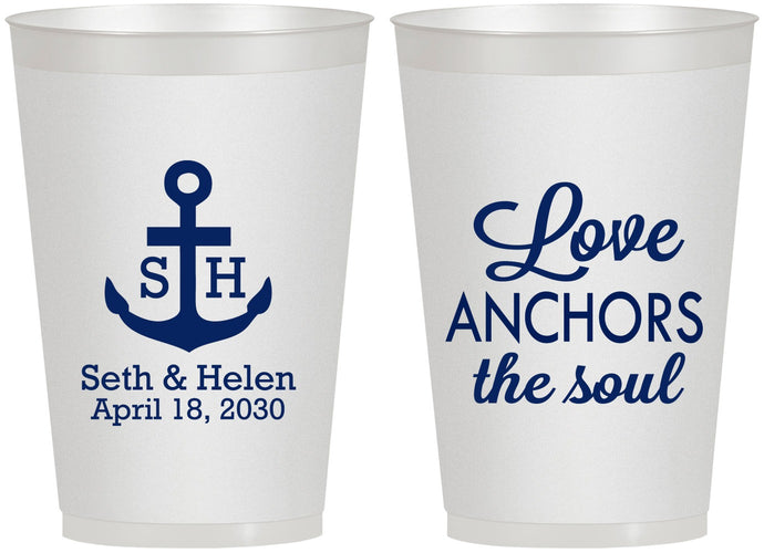 Personalized Wedding 12 oz Frosted Cups - Love Anchors The Soul | 494