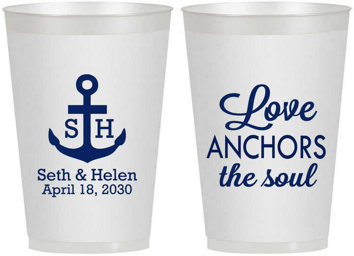 Personalized Wedding 12 oz Frosted Cups - Love Anchors The Soul | 494