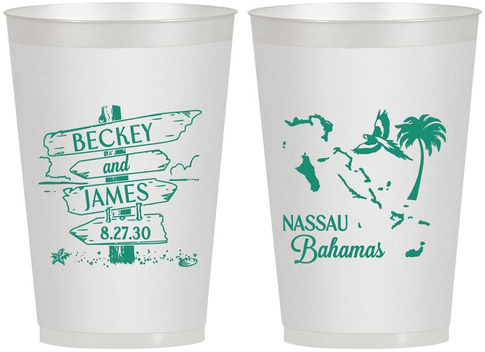Personalized Wedding 12 oz Frosted Cups - Bahamas | 507