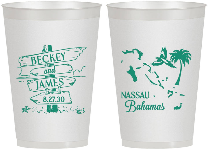 Personalized Wedding 12 oz Frosted Cups - Bahamas | 507