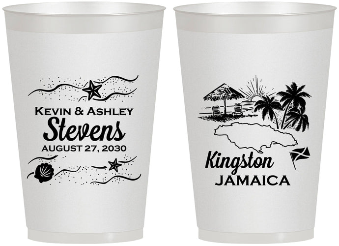Personalized Wedding 12 oz Frosted Cups - Jamaica | 531