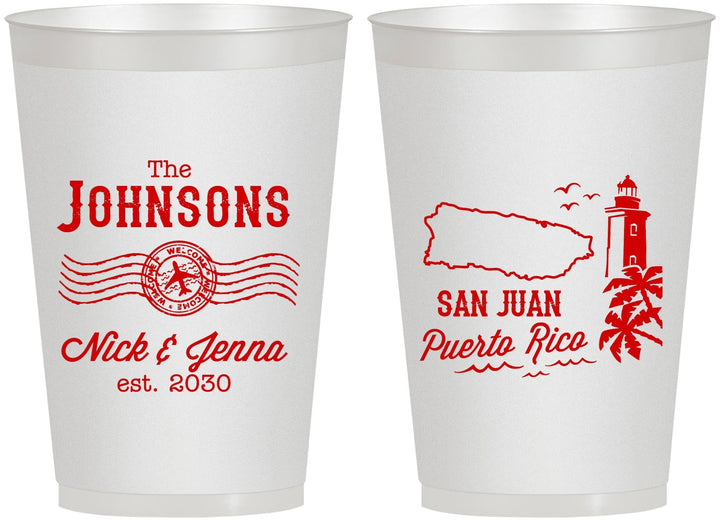 Personalized Wedding 12 oz Frosted Cups - Puerto Rico | 539
