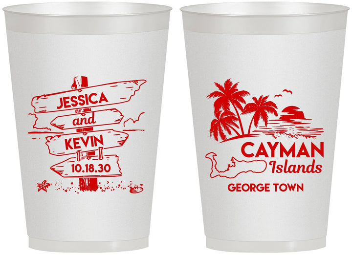 Personalized Wedding 12 oz Frosted Cups - Cayman Island | 545