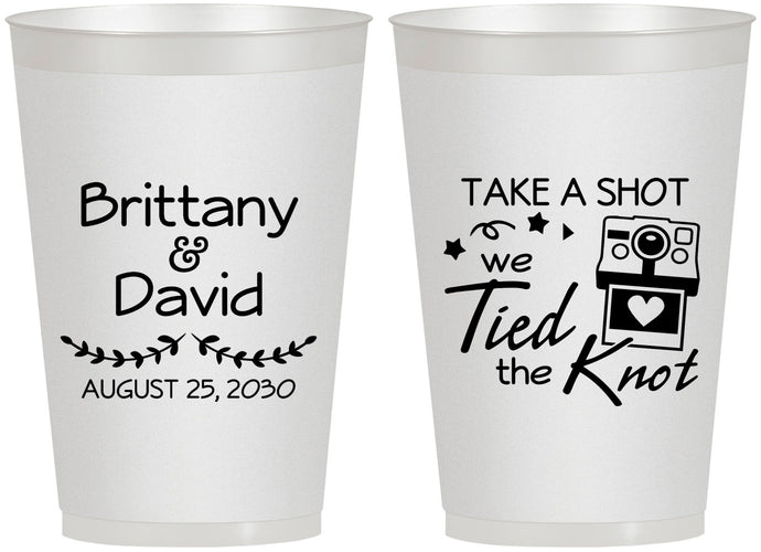 Personalized Wedding 12 oz Frosted Cups - Take A Shot We Tied The Knot | 553