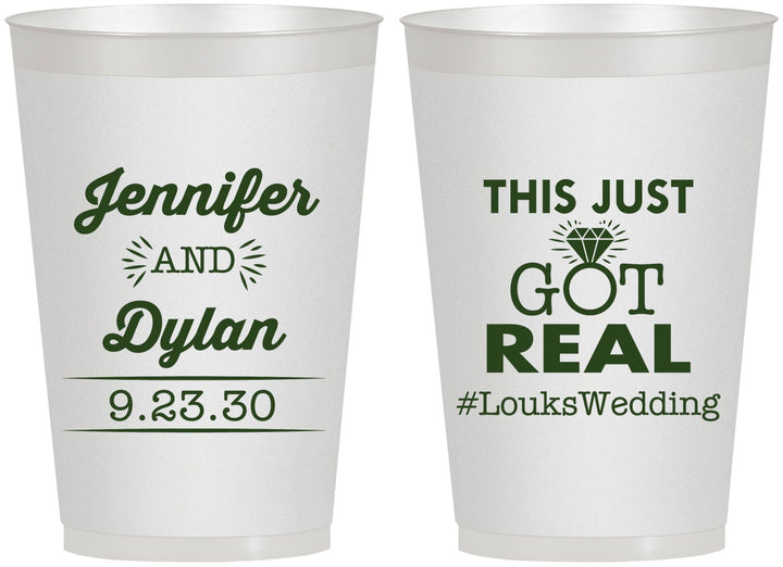 Personalized Wedding 12 oz Frosted Cups - Just Got Real | 557