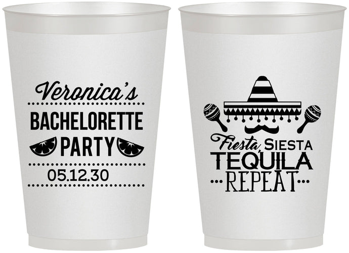 Personalized Bachelorette 12 oz Frosted Cups - Fiesta Siesta Tequila Repeat | 60000
