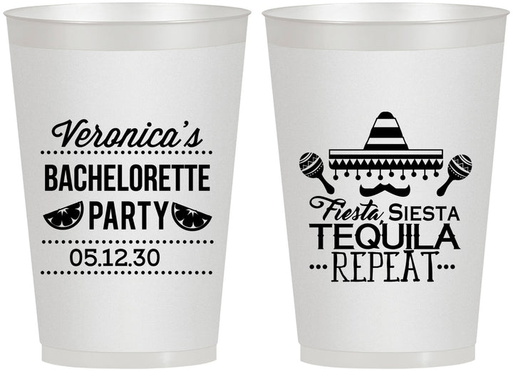 Personalized Bachelorette 12 oz Frosted Cups - Fiesta Siesta Tequila Repeat | 60000