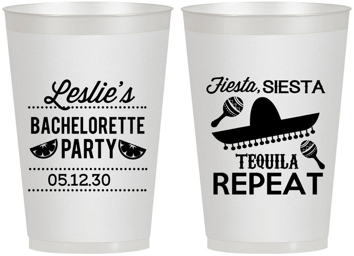 Personalized Bachelorette 12 oz Frosted Cups - Fiesta Siesta Tequila Repeat | 60003