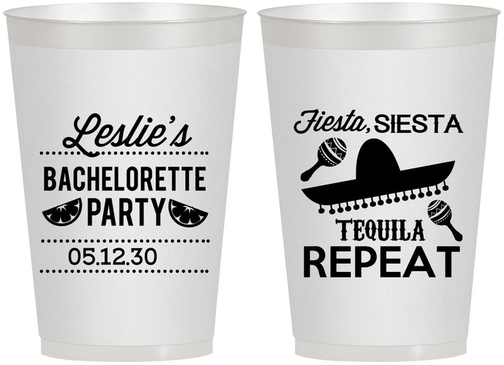 Personalized Bachelorette 12 oz Frosted Cups - Fiesta Siesta Tequila Repeat | 60003